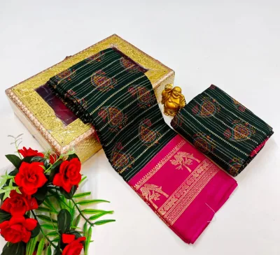 Zig Zag Digital Print Saree with Contrast Jari Border and Line Design Pallu